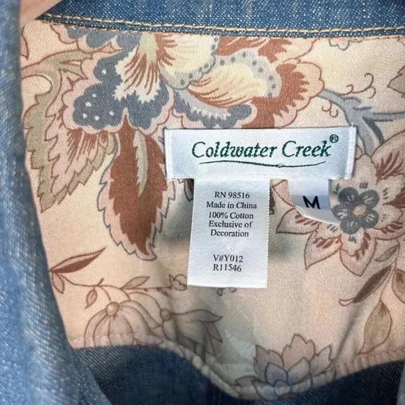 Coldwater Creek Size Medium Denim Floral Embroidered Jacket Casual - Picture 3 of 13